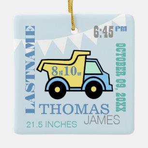 Ornement En Céramique Baby Boy Birth Stats Truck Ornament