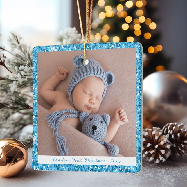 Ornement En Céramique Baby Boy Custom My First Christmas Blue Parties sc (Créateur téléchargé)