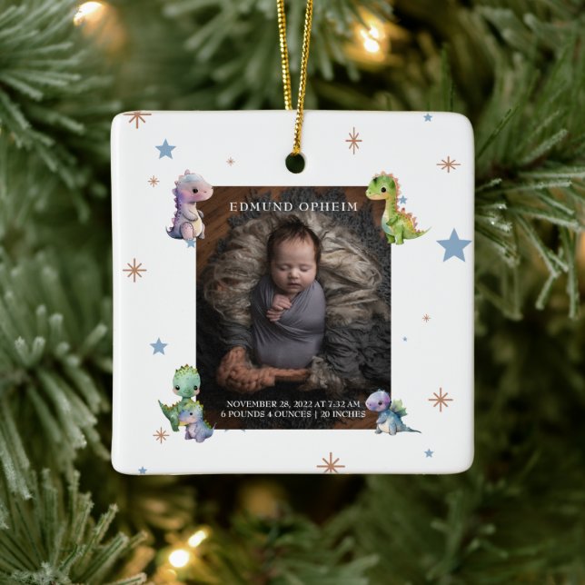 Ornement En Céramique Baby Boy Dinosaur Photo de naissance (Arbre)
