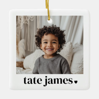 Ornement En Céramique Baby Boy Name Heart Photo