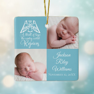 Ornement En Céramique Baby Boy Photo Rejoice Angel Cute Blue Christmas