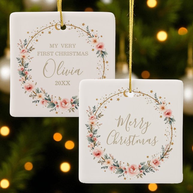 Ornement En Céramique Baby céleste Premières Étoiles de Noël Lune (Créateur téléchargé)