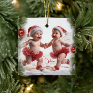 Ornement En Céramique Baby Christmas Fairies Christmas Card