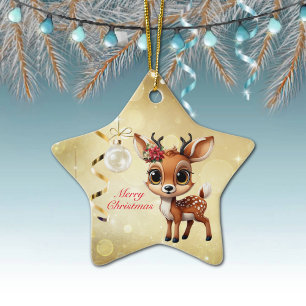 Ornement En Céramique Baby Deer, Faun, Doe, Reindeer 🦌 🎄 Joyeux Noël