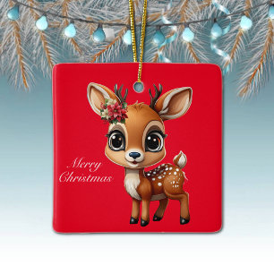 Ornement En Céramique Baby Deer, Faun, Doe, Reindeer 🦌 🎄 Joyeux Noël