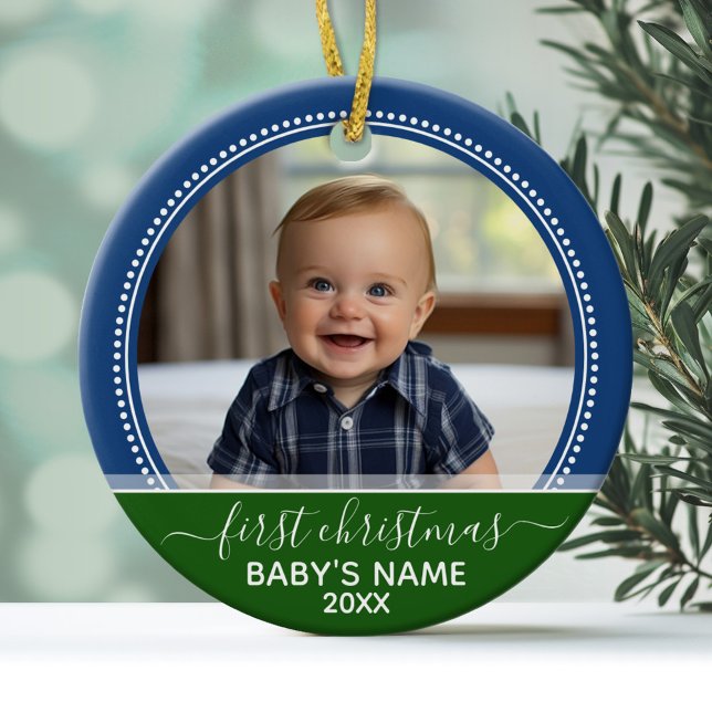 Ornement En Céramique Baby First Christmas (Personalized ceramic photo ornament)
