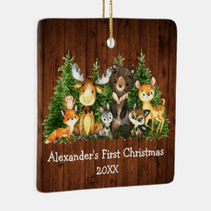Ornement En Céramique Baby First Christmas Animals Rustic - PHOTO BACK