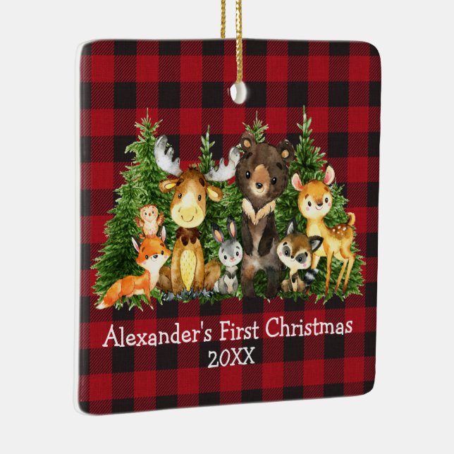 Ornement En Céramique Baby First Christmas Animaux Plaid - PHOTO RETOUR (Droite)