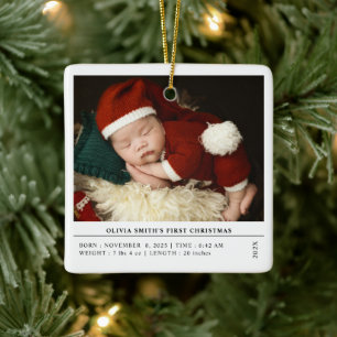 Ornement En Céramique Baby First Christmas Birth Stats Faire-part