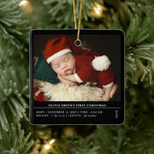 Ornement En Céramique Baby First Christmas Birth Stats Faire-part