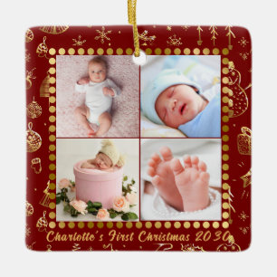 Ornement En Céramique Baby First Christmas Magical Gold Snowflakes Photo