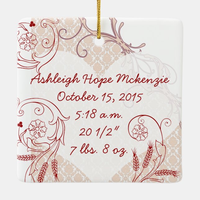 Ornement En Céramique Baby Girl 1er Noël Naissance Statistiques Photo ro (Dos)