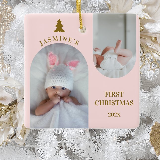 Ornement En Céramique Baby Girl First Christmas Arch Photo Blush Rose (Créateur téléchargé)