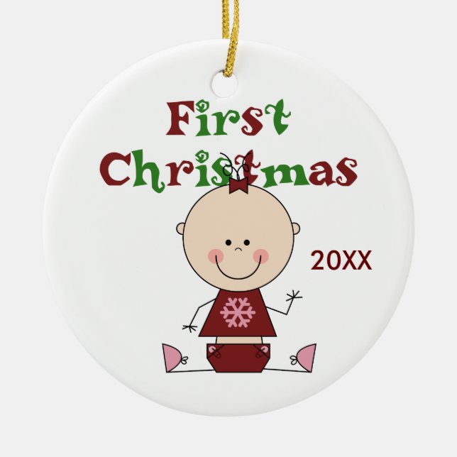 Ornement En Céramique Baby Girl First Christmas Date Ornament (Devant)