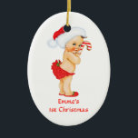 Ornement En Céramique Baby Girl First Christmas Red Santa Hat<br><div class="desc">Petite fille vintage habillée pour Noël. Personnaliser texte,  style de police et couleur.</div>