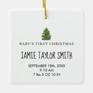 Ornement En Céramique Baby Photo Keepsaké Nom Date de naissance Statisti