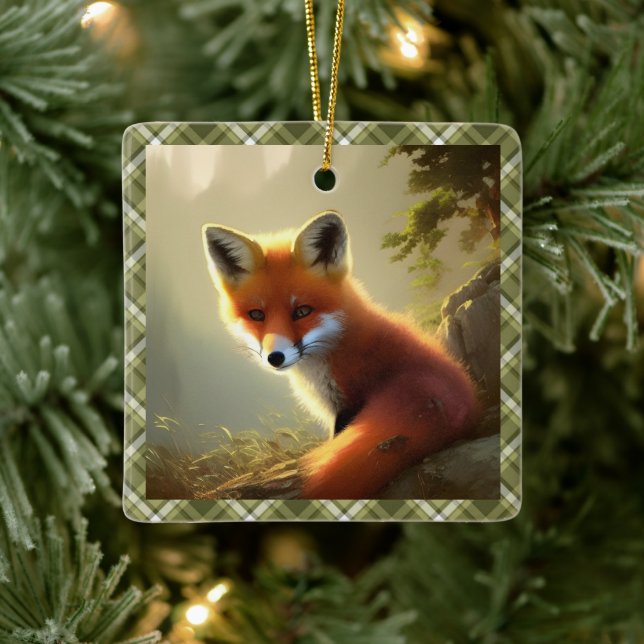 Ornement En Céramique Baby Red Fox Faune Portrait Personnalisé (Arbre)