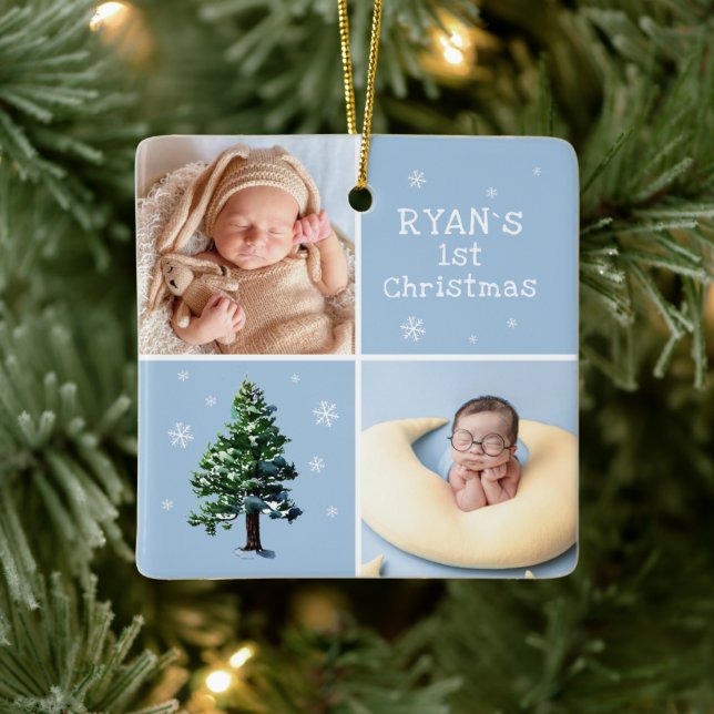 Ornement En Céramique Baby`s 1st Christmas 2 Photos Pine Tree Snowflakes (Arbre)