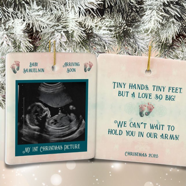 Ornement En Céramique Baby Ultrasound 1er Ornament Enceinte de Noël (1st Christmas Pregnancy Picture Ultrasound / Sonogram Christmas Ornament)