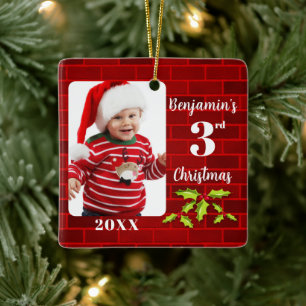 Ornement En Céramique Baby's 3rd Christmas Red Brick Keepsaké