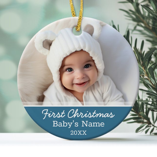 Ornement En Céramique Babys First Christmas - Photo (Personalized Photo Ornament - Baby's First Christmas)