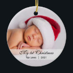 Ornement En Céramique Baby's  |  First Christmas Photo Ornament<br><div class="desc">This simply elegant photo baby ornament with the name,  date,  and photo. Perfect for a baby's first Christmas! Great gifts for new parents!</div>