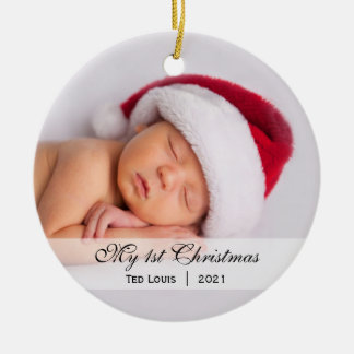 Ornement En Céramique Baby's  |  First Christmas Photo Ornament