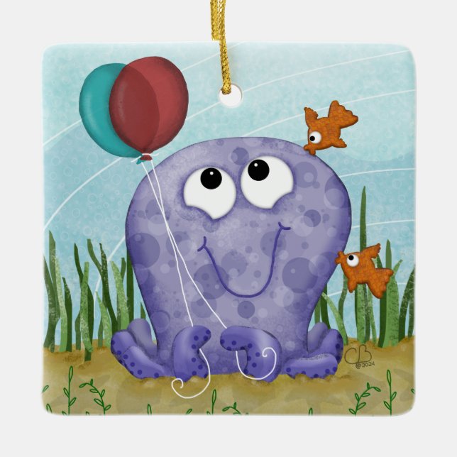 Ornement En Céramique Baisers à la pieuvre et au poisson (Devant)