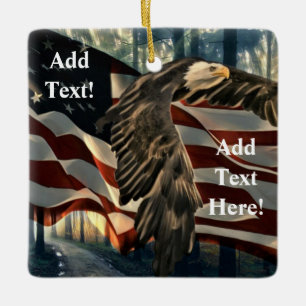 Ornement En Céramique Bald Eagle Américain Drapeau Pays Route Ceramic Or