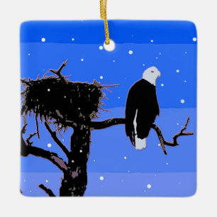 Ornement En Céramique Bald Eagle en hiver - Art original de la faune