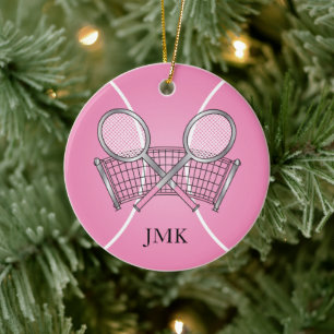 Ornement En Céramique Ball de tennis rose   Personnaliser