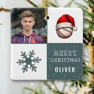 Ornement En Céramique Balle de baseball avec photo de flocon de neige et