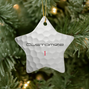 Ornement En Céramique Balle de golf blanche texturée avec nom et numéro 