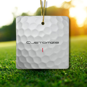 Ornement En Céramique Balle de golf blanche texturée avec nom et numéro 