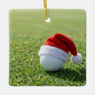 Ornement En Céramique Balle de golf de Noël avec un chapeau de Père Noël