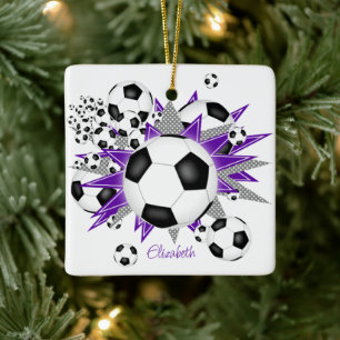Ornement En Céramique ballons de football violet gris étoiles filles spo