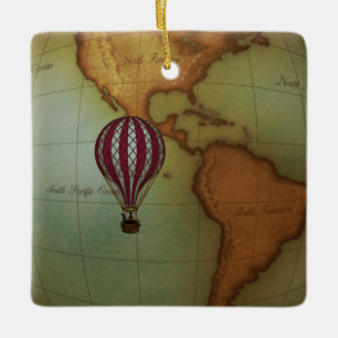 Ornement En Céramique Balloon à air chaud au-dessus de la carte de l'h