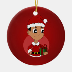Ornement En Céramique Bande dessinée de garçon de Noël