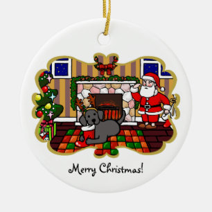 Ornement En Céramique Bande dessinée noire de Noël de Labrador et de