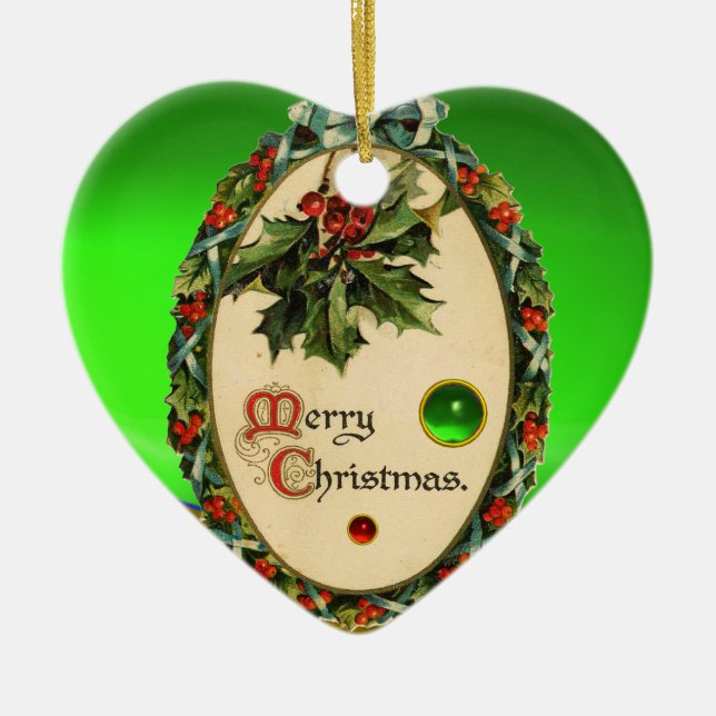 ORNEMENT EN CÉRAMIQUE BANJO DE NOËL AVEC MISTLETOES ET BERRIES SAINES (Devant)
