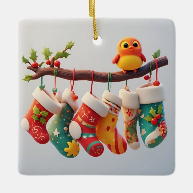 Ornement En Céramique Bas de Noël festifs (Devant)