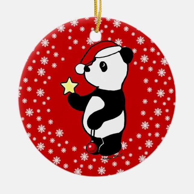Ornement En Céramique Bas personnalisé de panda de Noël (Devant)