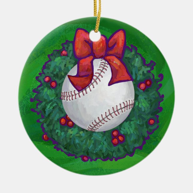 Ornement En Céramique Baseball dans la couronne de Noël (Devant)