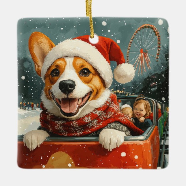 Ornement En Céramique Basenji Dog Roller Dessous de verre Noël (Devant)