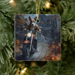 Ornement En Céramique Basenji équitation moto Halloween effrayant