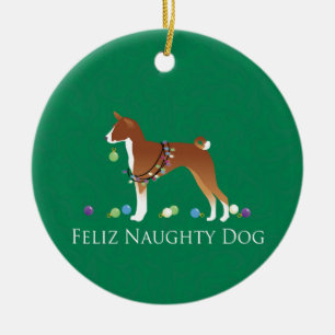 Ornement En Céramique Basenji Feliz Naughty Dog Noël