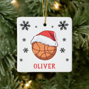 Ornement En Céramique Basket Ball Santa Hat Snowflon Nom