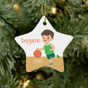 Ornement En Céramique Basket-ball simple côté Brunette Boy