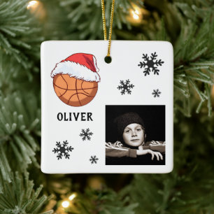 Ornement En Céramique Basketball Ball Chapeau de Père Noël Flocon de Nei