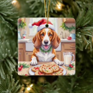 Ornement En Céramique Basset Hound Adorable qui vole des cookies de Noël